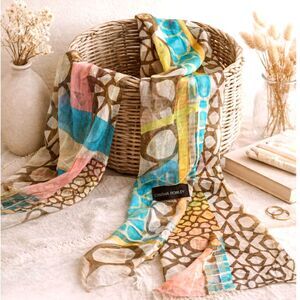 Cynthia Rowley Geometric Scarf Colorful Abstract Print Oblong 14x64 Art Textile